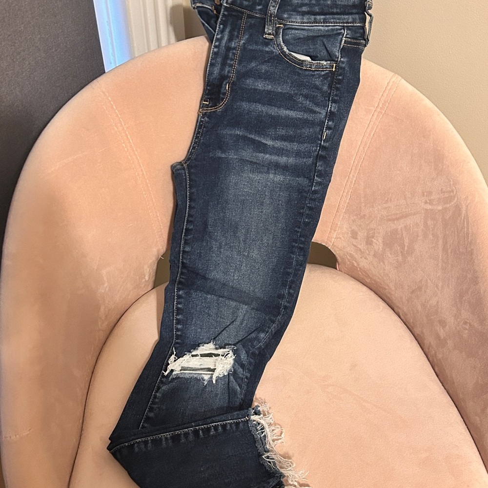 American Eagle Outfitters Blue Skinny Jeans with Distressed Details
